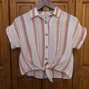 Striped Tie Hem Shirt